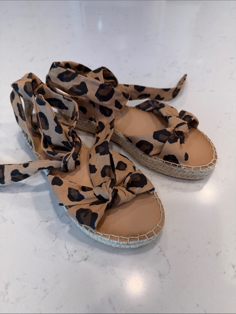 Old Navy Leopard-Print Tie Espadrille Sandals in Tan and Black